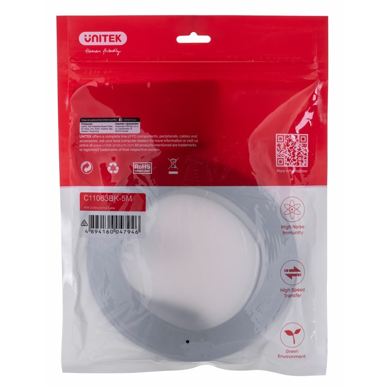 UNITEK 2.0 4K60HZ FLAT 5M C11063BK-5M - Kabel - Digital/Display/Video HDMI cable 5 m HDMI Type A (Standard) Black UNITEK 2.0 4K60HZ FLAT 5M C11063BK-5M - Kabel - Digital/Display/Video HDMI cable 5 m HDMI Type A (Standard) Black