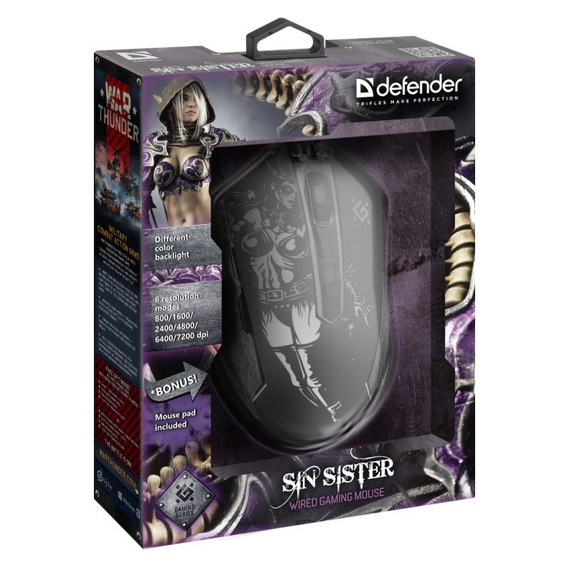 Gaming, optic, wired mouse DEFENDER GM-933 SIN'SISTER 7200dpi 6P RGB Gaming, optic, wired mouse DEFENDER GM-933 SIN'SISTER 7200dpi 6P RGB