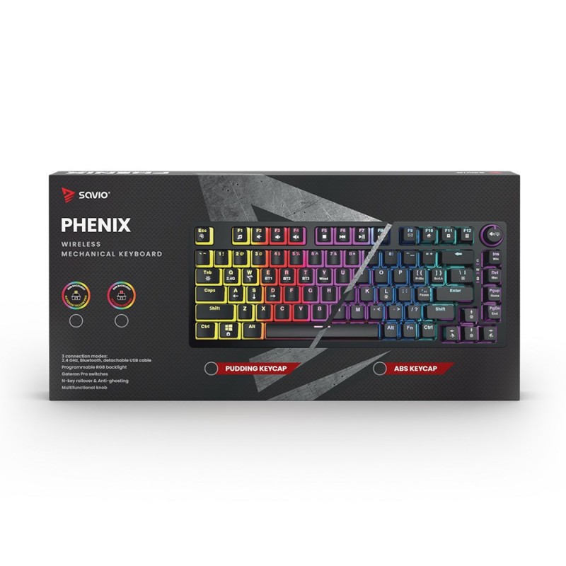 SAVIO PHENIX Wireless mechanical keyboard, Gateron Red Pro, ABS SAVIO PHENIX Wireless mechanical keyboard, Gateron Red Pro, ABS