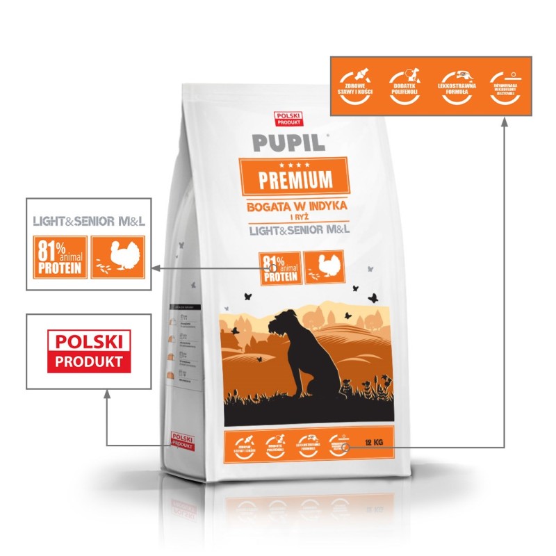 PUPIL Premium Light&Senior Medium and large breeds Rich in turkey and rice - dry dog food - 12kg