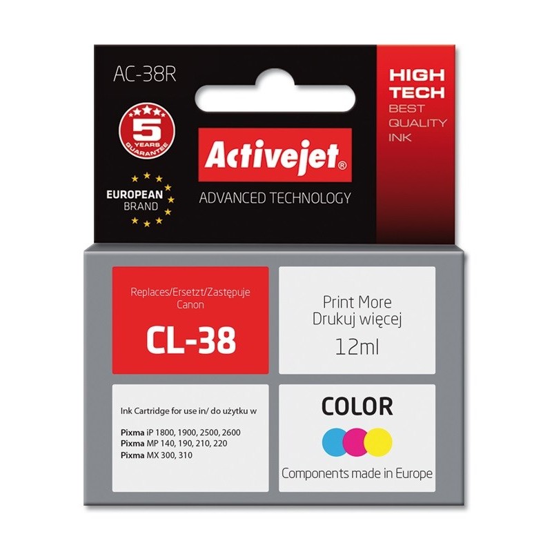 Activejet AC-38R Ink cartridge (replacement for Canon CL-38; Premium; 12 ml; color)