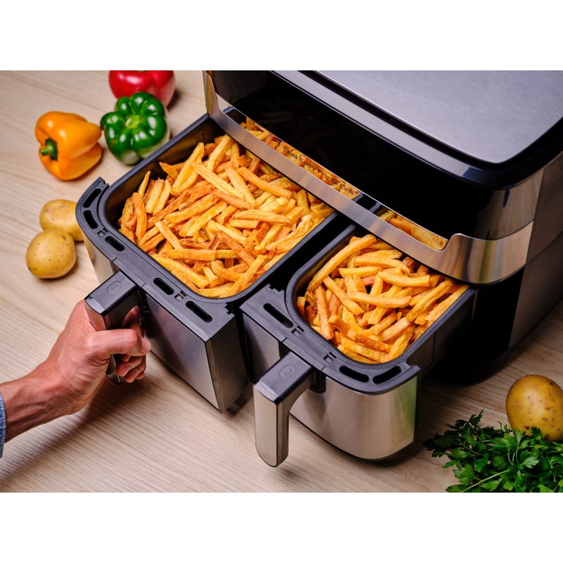 Tefal Dual Easy Fry & Grill EY905D Double 8.3 L Stand-alone 2700 W Hot air fryer Stainless steel Tefal Dual Easy Fry & Grill EY905D Double 8.3 L Stand-alone 2700 W Hot air fryer Stainless steel