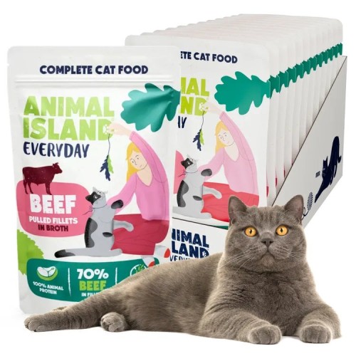 ANIMAL ISLAND Everyday Beef fillets in broth - wet cat food - 12 x 85g ANIMAL ISLAND Everyday Beef fillets in broth - wet cat food - 12 x 85g