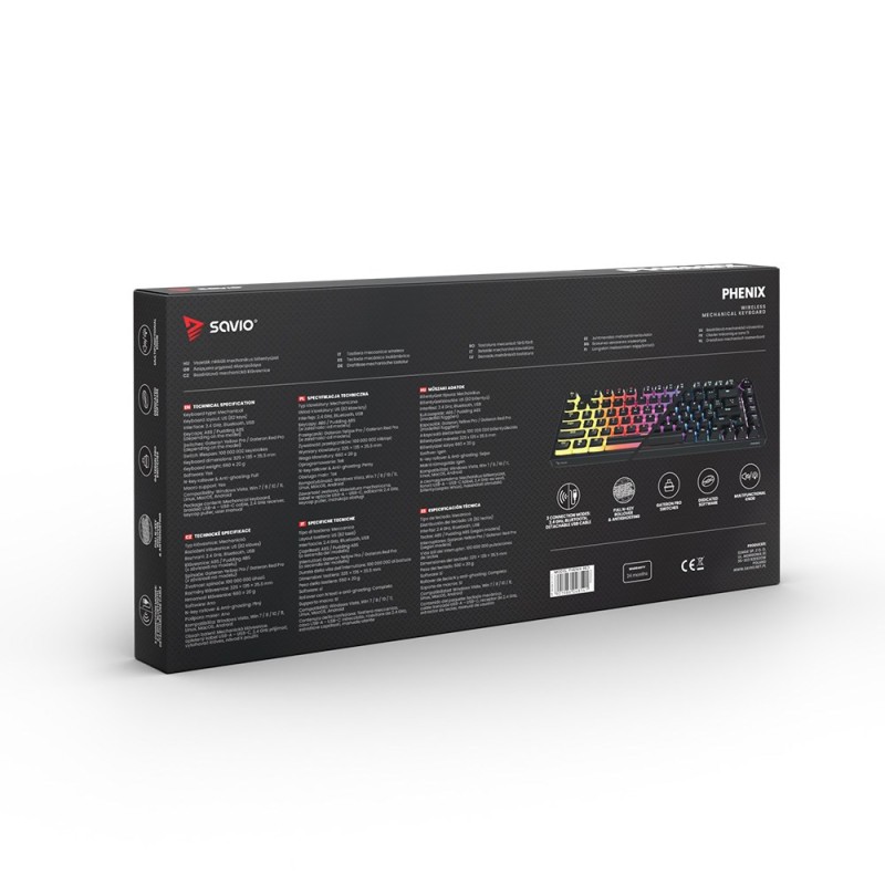 SAVIO PHENIX Wireless mechanical keyboard, Gateron Red Pro, ABS SAVIO PHENIX Wireless mechanical keyboard, Gateron Red Pro, ABS