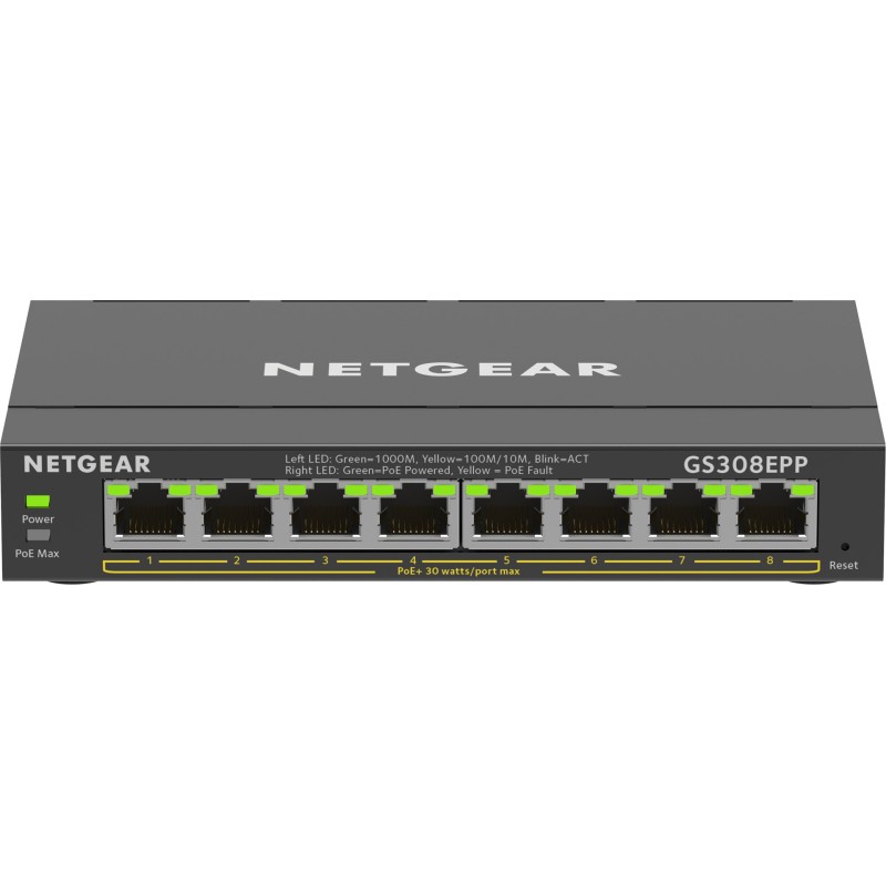 NETGEAR 8-Port Gigabit Ethernet High-Power PoE+ Plus Switch (GS308EPP) Managed L2/L3 Gigabit Ethernet (10/100/1000) Power over Ethernet (PoE) Black