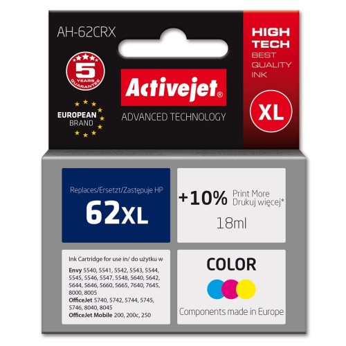 Activejet AH-62CRX ink (replacement for HP 62XL C2P07AE; Premium; 18 ml; color) Activejet AH-62CRX ink (replacement for HP 62XL C2P07AE; Premium; 18 ml; color)