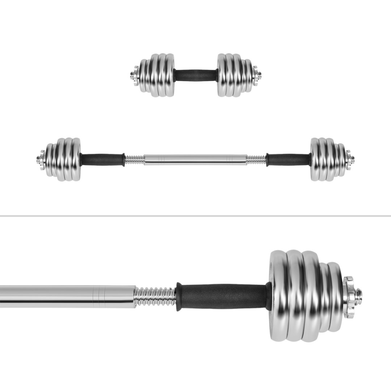 REBEL ACTIVE Chrome Adjustable Dumbbells in a Case 15 kg with Barbell