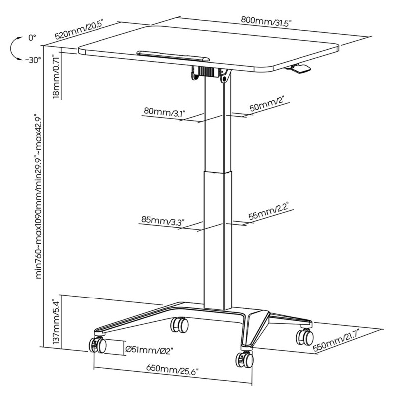 Maclean MC-453 B Mobile Laptop Desk with Pneumatic Height Adjustment, Laptop Table with Wheels, 80 x 52 cm, Max. 8 kg, Height Adjustable Max. 109 cm (Black) Maclean MC-453 B Mobile Laptop Desk with Pneumatic Height Adjustment, Laptop Table with Wheels, 80 x 52 cm, Max. 8 kg, Height Adjustable Max. 109 cm (Black)