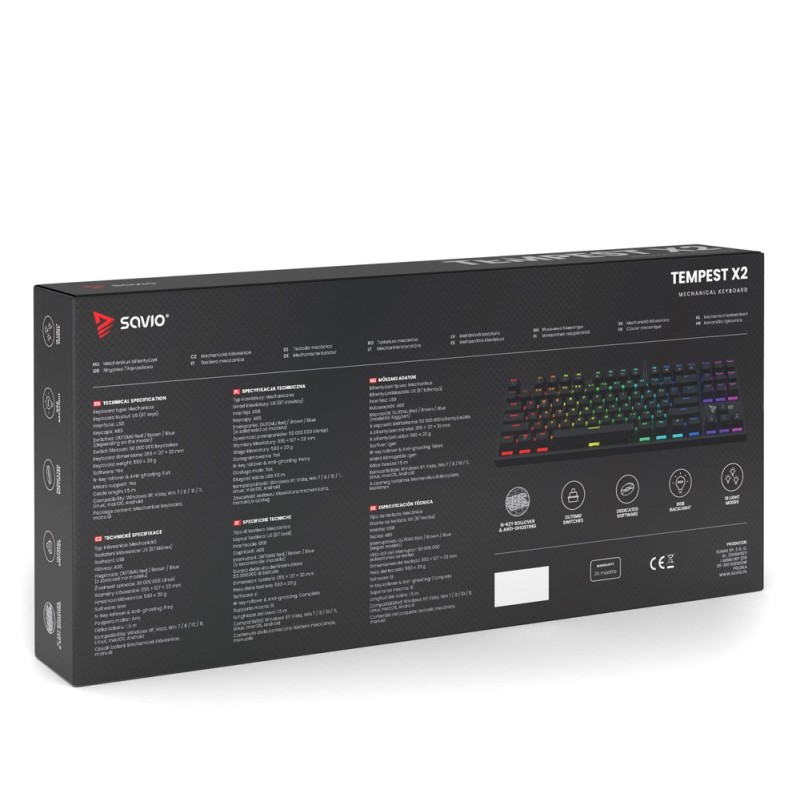 Savio Tempest x2 RGB mechanical keyboard, Outemu BLUE Savio Tempest x2 RGB mechanical keyboard, Outemu BLUE