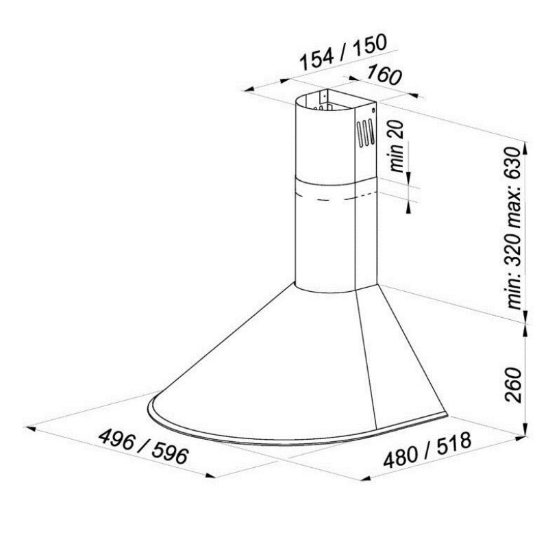 Wall-mounted canopy MAAN Mix 3 60 310 m3/h, White Wall-mounted canopy MAAN Mix 3 60 310 m3/h, White