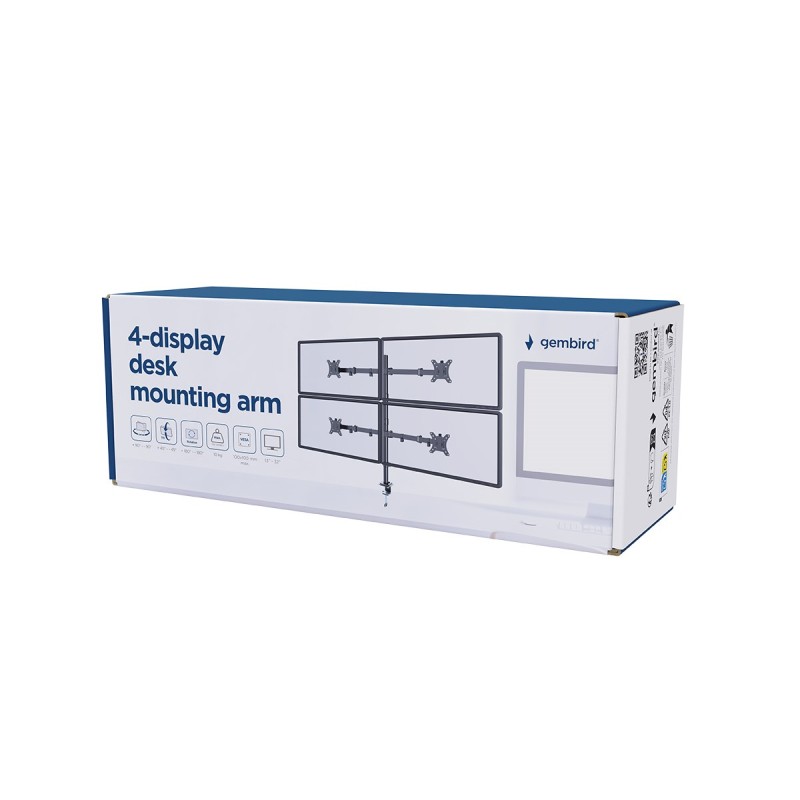 Gembird MA-D4-01 Adjustable desk 4-display mounting arm (rotate, tilt, swivel), 13”-32”, up to 10kg per screen Gembird MA-D4-01 Adjustable desk 4-display mounting arm (rotate, tilt, swivel), 13”-32”, up to 10kg per screen