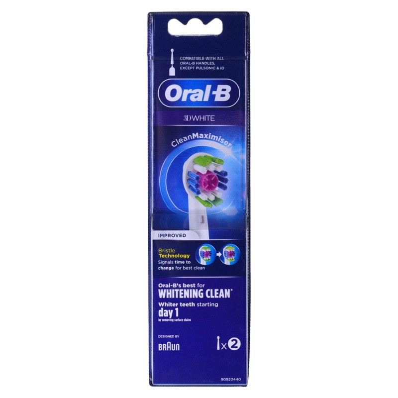 Toothbrush replacement heads ORAL-B Braun 3D White Clean Maximiser 2 pcs. White Toothbrush replacement heads ORAL-B Braun 3D White Clean Maximiser 2 pcs. White