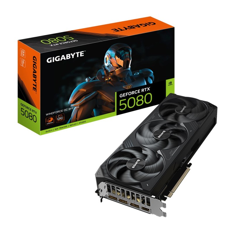 GIGABYTE GeForce RTX 5080 WINDFORCE OC SFF 16G Graphics Card - 16GB GDDR7, 256bit, PCI-E 5.0, 2670MHz Core Clock, 3 x DP 2.1a, 1 x HDMI 2.1b, GV-N5080WF3OC-16GD GIGABYTE GeForce RTX 5080 WINDFORCE OC SFF 16G Graphics Card - 16GB GDDR7, 256bit, PCI-E 5.0, 2670MHz Core Clock, 3 x DP 2.1a, 1 x HDMI 2.1b, GV-N5080WF3OC-16GD