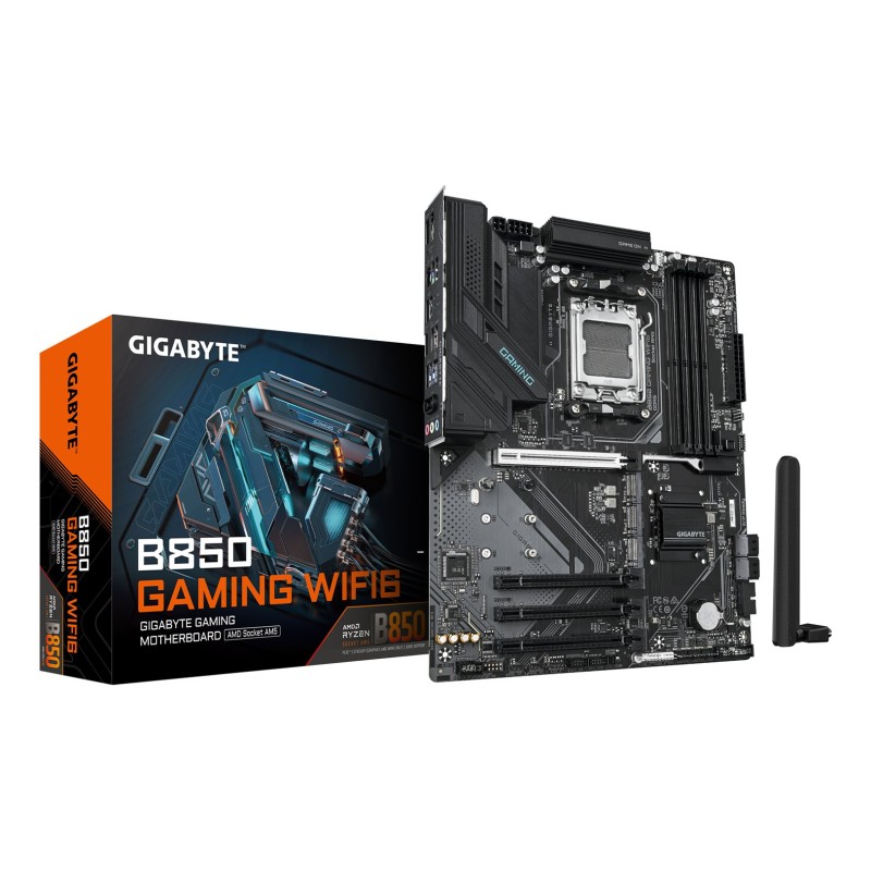 GIGABYTE B850 GAMING WIFI6 Motherboard - AMD Ryzen 9000 Series CPUs, 6+2+2 Phasen Digital VRM, up to 8200MHz DDR5 (OC), 1xPCIe 5.0 + 2xPCIe 4.0 M.2, GbE LAN, WIFI 6, USB 3.2 Gen 2