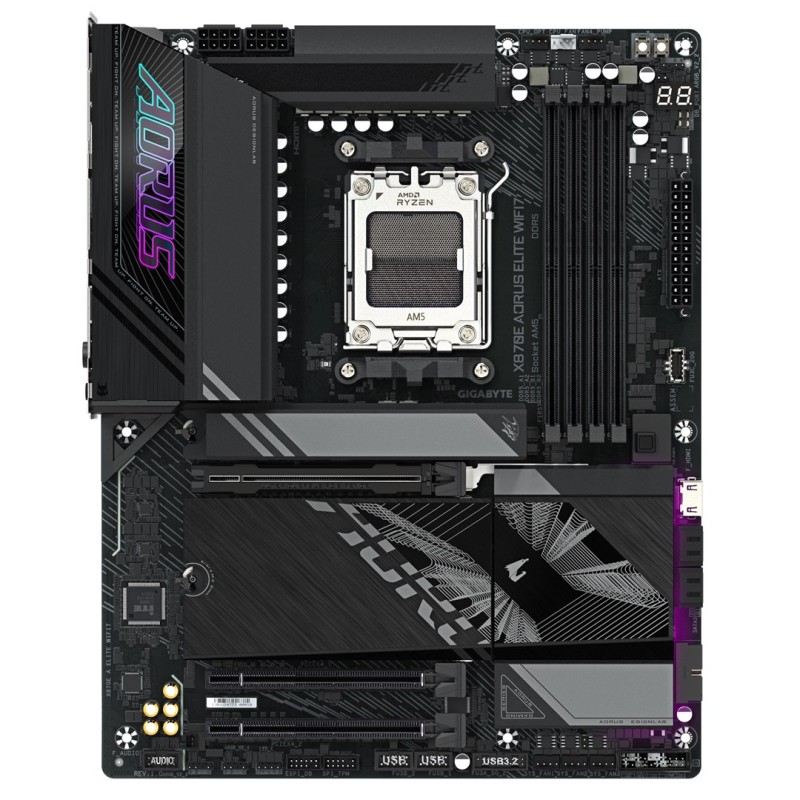 GIGABYTE X870E AORUS ELITE WIFI7 Motherboard - Supports AMD Ryzen 9000 CPUs, 16+2+2 Phases Digital VRM, up to 8000Hz DDR5 (OC), 3xPCIe 5.0 + 1xPCIe 4.0, Wi-Fi 7, 2.5GbE LAN, USB 4 GIGABYTE X870E AORUS ELITE WIFI7 Motherboard - Supports AMD Ryzen 9000 CPUs, 16+2+2 Phases Digital VRM, up to 8000Hz DDR5 (OC), 3xPCIe 5.0 + 1xPCIe 4.0, Wi-Fi 7, 2.5GbE LAN, USB 4