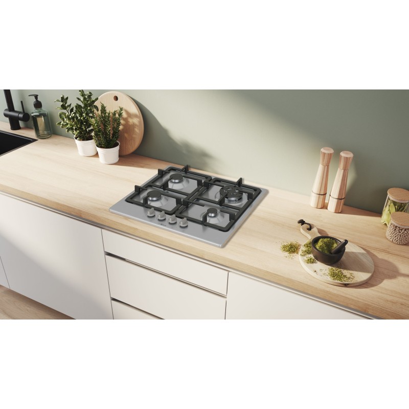 Bosch Serie 4 PGH6B5K90 hob Stainless steel Built-in 58 cm Gas 4 zone(s)