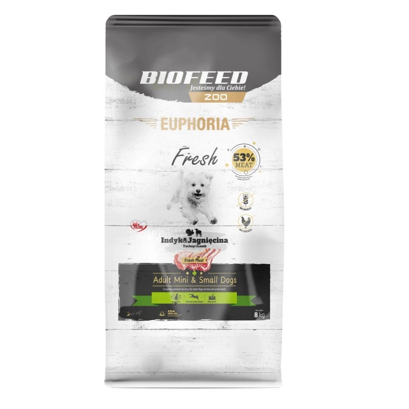 BIOFEED Euphoria Fresh Adult Mini & Small Turkey with lamb - dry dog food - 8kg BIOFEED Euphoria Fresh Adult Mini & Small Turkey with lamb - dry dog food - 8kg