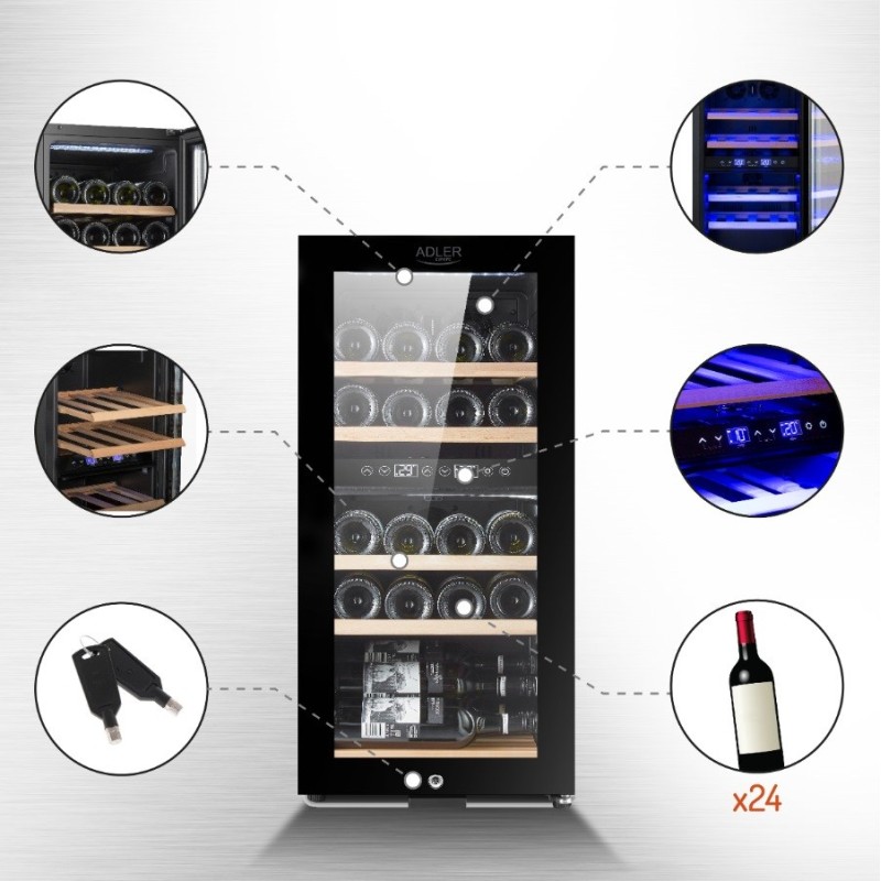 Wine cooler Adler AD 8080 24 bottles / 60 litres Wine cooler Adler AD 8080 24 bottles / 60 litres