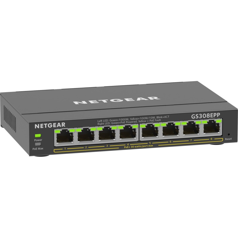 NETGEAR 8-Port Gigabit Ethernet High-Power PoE+ Plus Switch (GS308EPP) Managed L2/L3 Gigabit Ethernet (10/100/1000) Power over Ethernet (PoE) Black NETGEAR 8-Port Gigabit Ethernet High-Power PoE+ Plus Switch (GS308EPP) Managed L2/L3 Gigabit Ethernet (10/100/1000) Power over Ethernet (PoE) Black