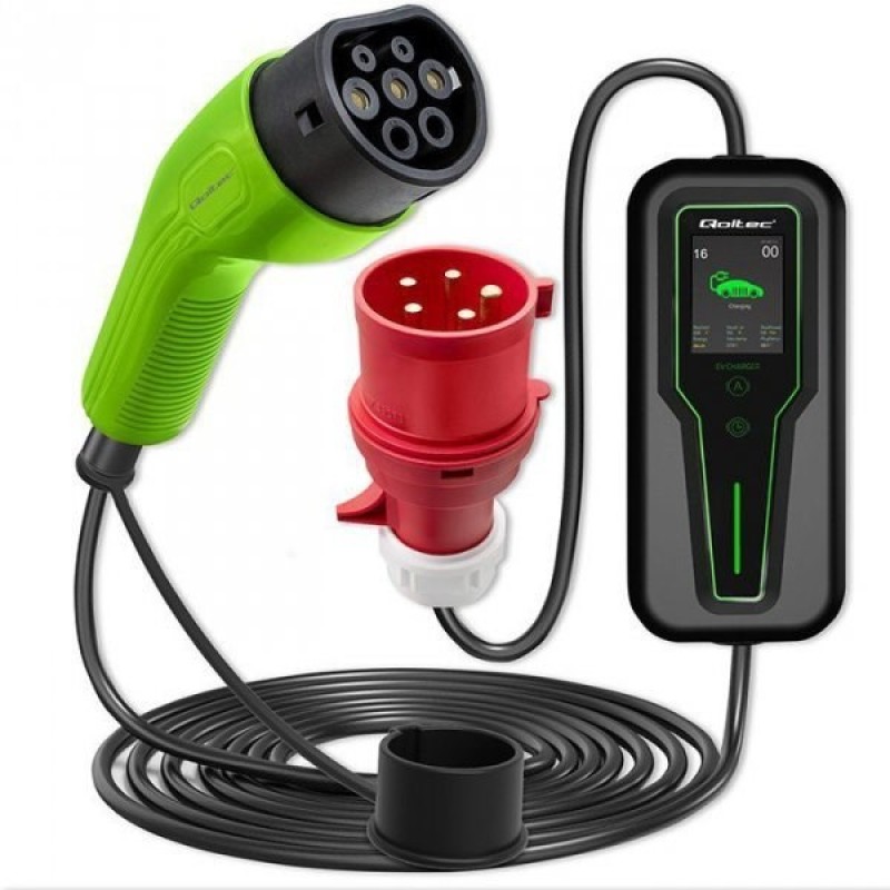Qoltec Mobile charger for electric cars EV with 2-in-1 adjustment Type 2 7kW CEE 32A/5 PIN 230V LCD Portable Wallbox 5m Qoltec Mobile charger for electric cars EV with 2-in-1 adjustment Type 2 7kW CEE 32A/5 PIN 230V LCD Portable Wallbox 5m
