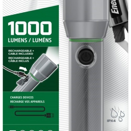 Energizer Metal Vision HD Rechargeable LED Handheld Flashlight 1000 LM, USB charging