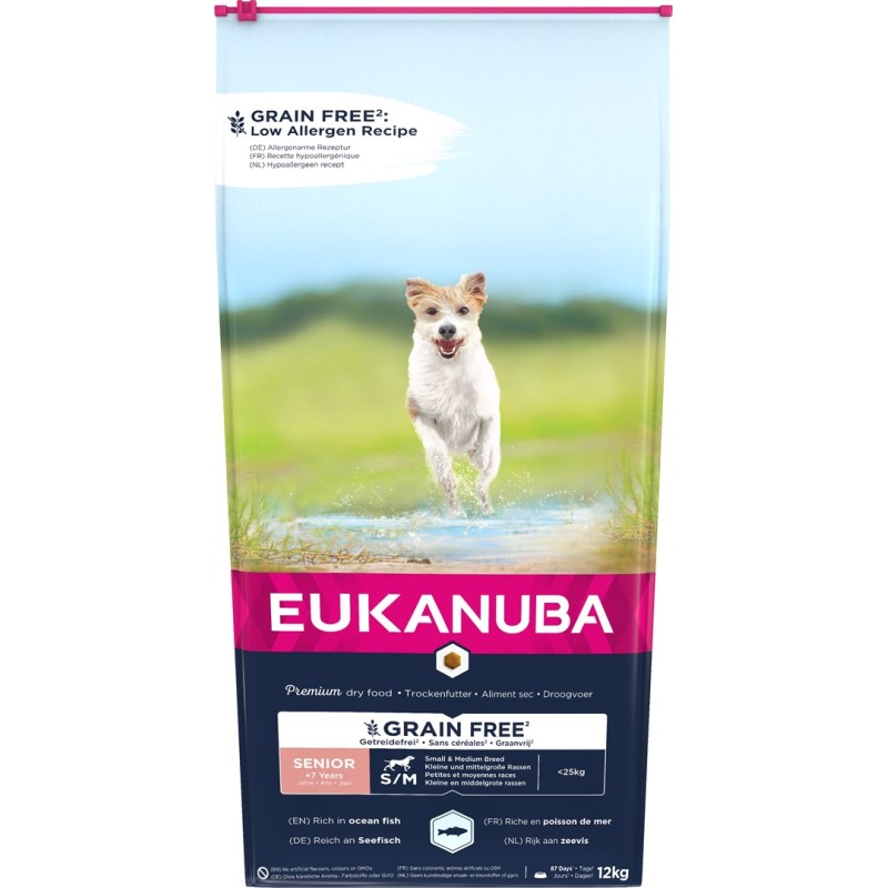 EUKANUBA Grain Free Senior small/medium breed, Ocean fish - dry dog food - 12 kg