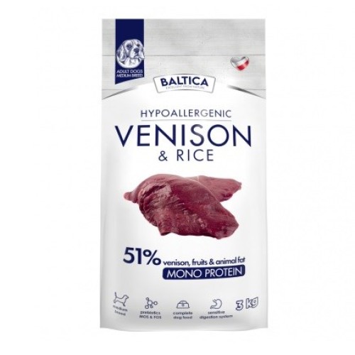BALTICA Nutraceutic Hypoallergenic Medium breeds Venison with rice - dry dog food - 3kg BALTICA Nutraceutic Hypoallergenic Medium breeds Venison with rice - dry dog food - 3kg