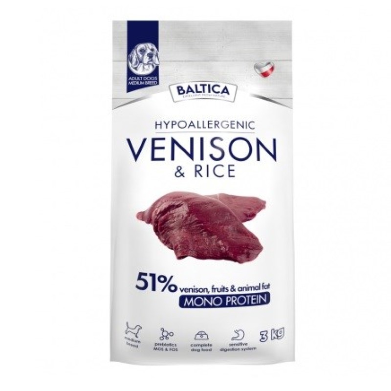 BALTICA Nutraceutic Hypoallergenic Medium breeds Venison with rice - dry dog food - 3kg