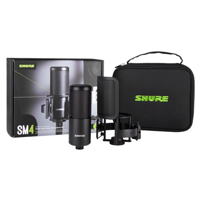 Shure SM4-K-KIT - condenser microphone, externally polarised, handle, popfilter, case