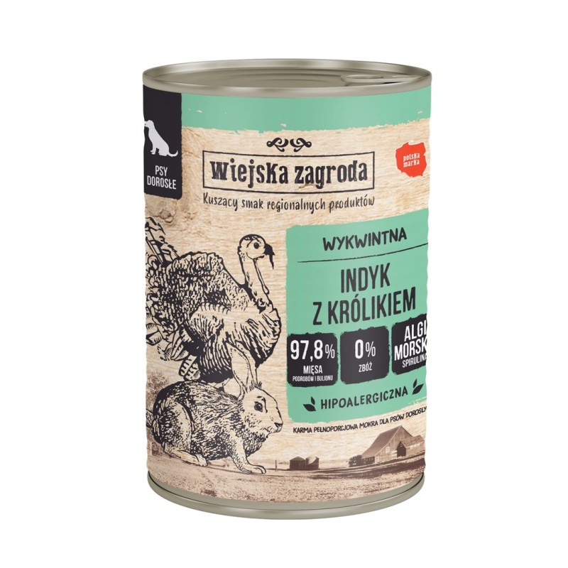 WIEJSKA ZAGRODA Turkey with rabbit - wet dog food - 400g