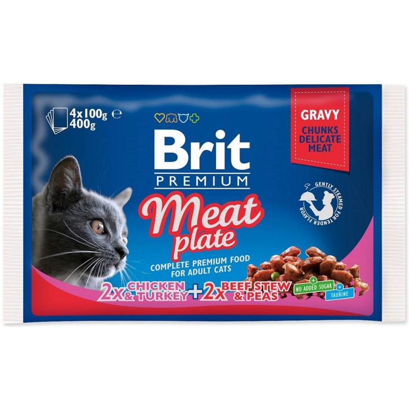 BRIT Premium Cat Meat Plate - wet cat food - 4x100g