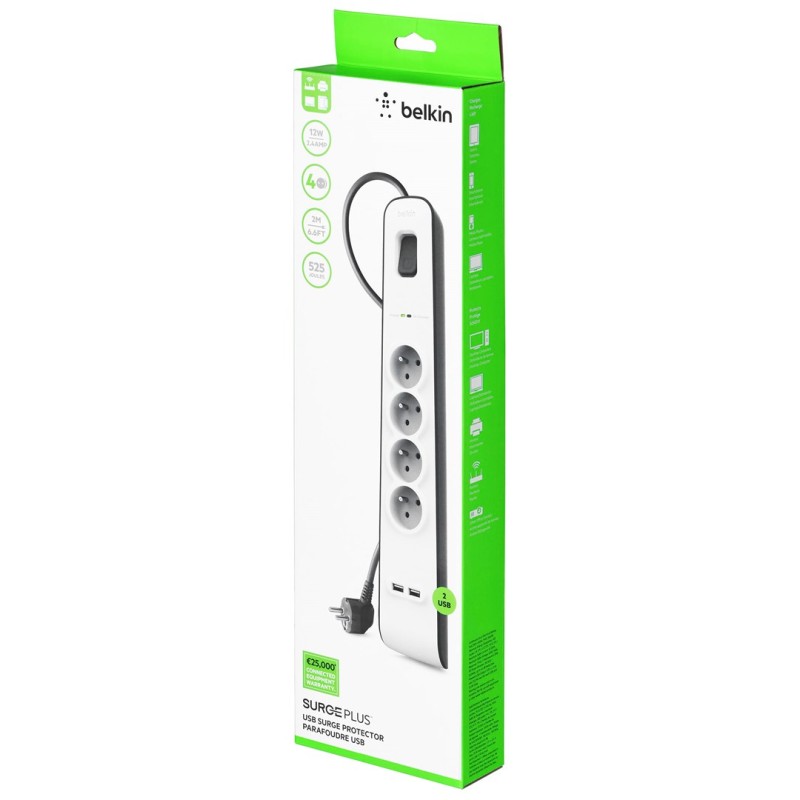Belkin BSV401CA2M surge protector Black, White 4 AC outlet(s) 2 m Belkin BSV401CA2M surge protector Black, White 4 AC outlet(s) 2 m