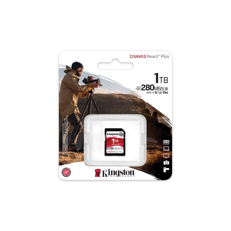 Kingston Technology 1TB Canvas React Plus SDXC UHS-II 280R/150W U3 V60 for Full HD/4K Kingston Technology 1TB Canvas React Plus SDXC UHS-II 280R/150W U3 V60 for Full HD/4K