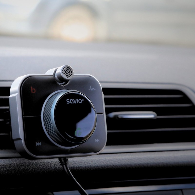 SAVIO FM transmitter, Bluetooth 5.0, QC/PD 3.0 charger, ENC, AUX OUT, Micro SD, TR-14, black SAVIO FM transmitter, Bluetooth 5.0, QC/PD 3.0 charger, ENC, AUX OUT, Micro SD, TR-14, black