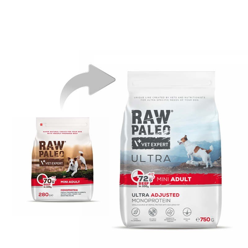 RAW PALEO Ultra Mini Adult Beef - dry dog food - 750 g RAW PALEO Ultra Mini Adult Beef - dry dog food - 750 g