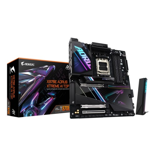GIGABYTE X870E AORUS XTREME AI TOP Motherboard - Supports AMD Ryzen 9000 Series CPUs, 18+2+2 phases VRM, up to 8800MHz DDR5 (OC), 1xPCIe 5.0 M.2 + 3xPCIe 4.0 M.2, WI-FI 7, 10GbE LAN, USB 4 GIGABYTE X870E AORUS XTREME AI TOP Motherboard - Supports AMD Ryzen 9000 Series CPUs, 18+2+2 phases VRM, up to 8800MHz DDR5 (OC), 1xPCIe 5.0 M.2 + 3xPCIe 4.0 M.2, WI-FI 7, 10GbE LAN, USB 4