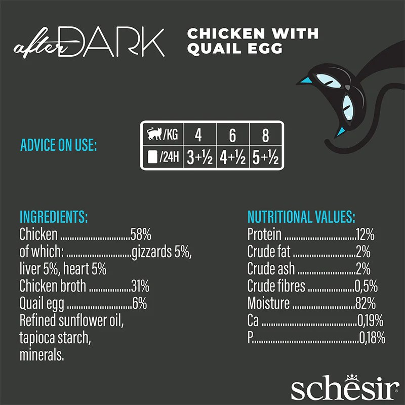 SCHESIR After Dark Chicken fillet with quail egg in broth - wet cat food - 80g SCHESIR After Dark Chicken fillet with quail egg in broth - wet cat food - 80g
