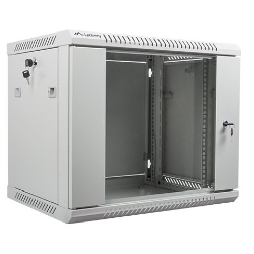 Lanberg wall-mounted installation rack cabinet 19'' 9U 600x450mm gray (glass door)