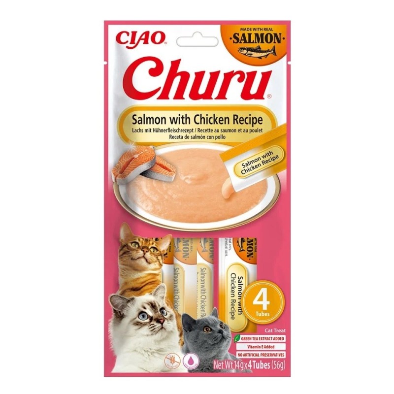 INABA Churu Salmon with chicken recipe - cat treats - 4x14g INABA Churu Salmon with chicken recipe - cat treats - 4x14g