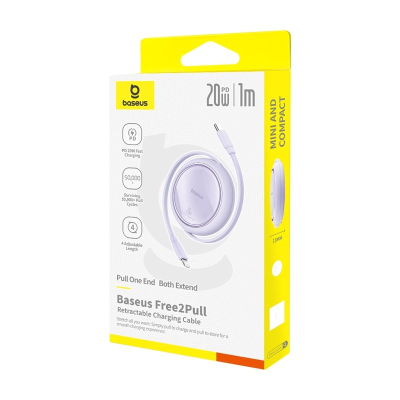 Baseus Free2Pull Expandable USB C to iP Ligtning fast charging cable 1 m 20 W Purple Baseus Free2Pull Expandable USB C to iP Ligtning fast charging cable 1 m 20 W Purple