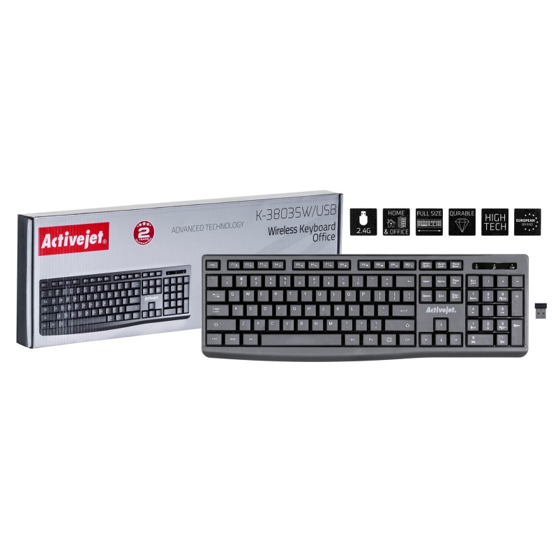 Activejet K-3803SW Keyboard wireless battery powered by 1x 1.5V AAA black