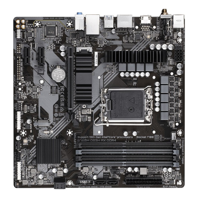 GIGABYTE B760M DS3H AX DDR4 Motherboard - Supports Intel Core 14th Gen CPUs, 6+2+1 Phases Digital VRM, up to 5333MHz DDR4 (OC), 2xPCIe 4.0 M.2, Wi-Fi 6E, 2.5GbE LAN, USB 3.2 Gen2 GIGABYTE B760M DS3H AX DDR4 Motherboard - Supports Intel Core 14th Gen CPUs, 6+2+1 Phases Digital VRM, up to 5333MHz DDR4 (OC), 2xPCIe 4.0 M.2, Wi-Fi 6E, 2.5GbE LAN, USB 3.2 Gen2