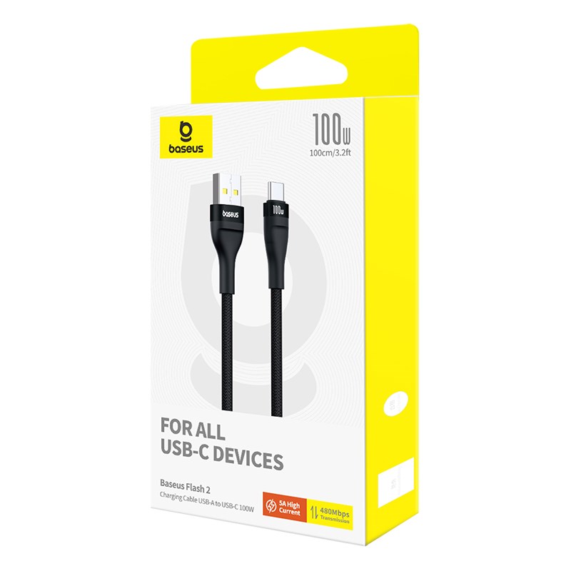 Baseus Flash 2 USB A to USB C fast charging cable 1 m 100 W Black Baseus Flash 2 USB A to USB C fast charging cable 1 m 100 W Black