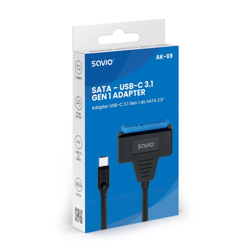 SAVIO AK-69 Adapter USB-C 3.1 Gen 1 (M) - SATA (F) for 2.5 SAVIO AK-69 Adapter USB-C 3.1 Gen 1 (M) - SATA (F) for 2.5