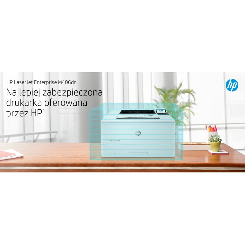HP LaserJet Enterprise M406dn, Black and white, Printer for Business, Print, Compact Size; Strong Security; Two-sided printing; Energy Efficient; Front-facing USB printing HP LaserJet Enterprise M406dn, Black and white, Printer for Business, Print, Compact Size; Strong Security; Two-sided printing; Energy Efficient; Front-facing USB printing