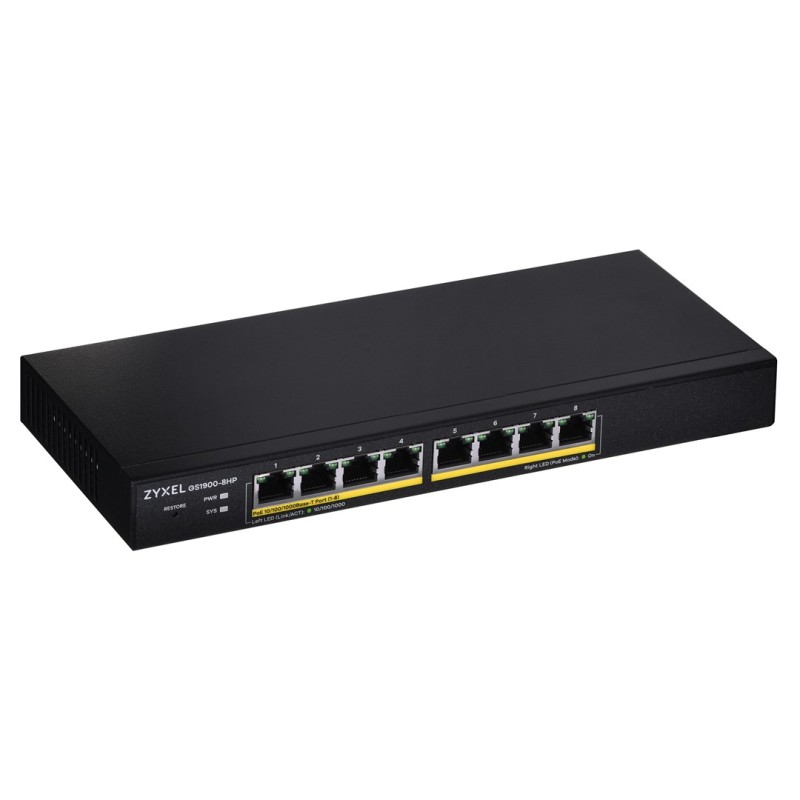Zyxel GS1900-8HP v3 PoE Managed L2 Gigabit Ethernet (10/100/1000) Power over Ethernet (PoE) Black Zyxel GS1900-8HP v3 PoE Managed L2 Gigabit Ethernet (10/100/1000) Power over Ethernet (PoE) Black