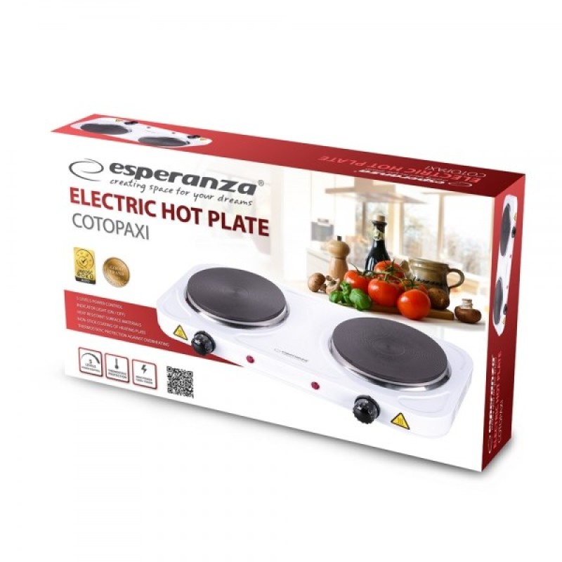 Esperanza EKH010W Adjustable electric cooker, 2 heating fields, white Esperanza EKH010W Adjustable electric cooker, 2 heating fields, white