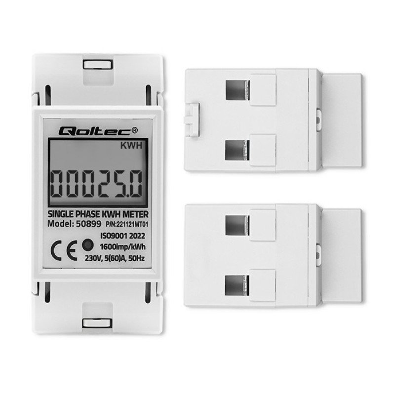 Qoltec 50899 Single phase electronic energy consumption meter | 230 V | LCD | 2P | DIN rail Qoltec 50899 Single phase electronic energy consumption meter | 230 V | LCD | 2P | DIN rail