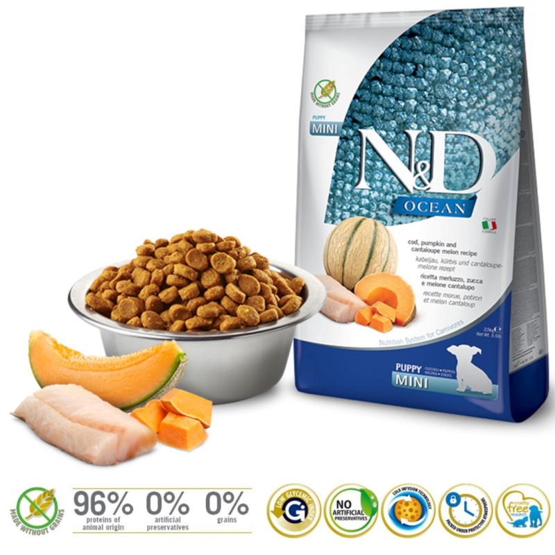 FARMINA N&D Ocean Dog Cod, Pumpkin, Cantaloupe Melon Puppy Mini - dry dog food - 2.5 kg FARMINA N&D Ocean Dog Cod, Pumpkin, Cantaloupe Melon Puppy Mini - dry dog food - 2.5 kg