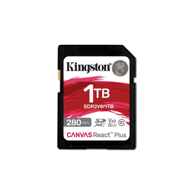 Kingston Technology 1TB Canvas React Plus SDXC UHS-II 280R/150W U3 V60 for Full HD/4K Kingston Technology 1TB Canvas React Plus SDXC UHS-II 280R/150W U3 V60 for Full HD/4K